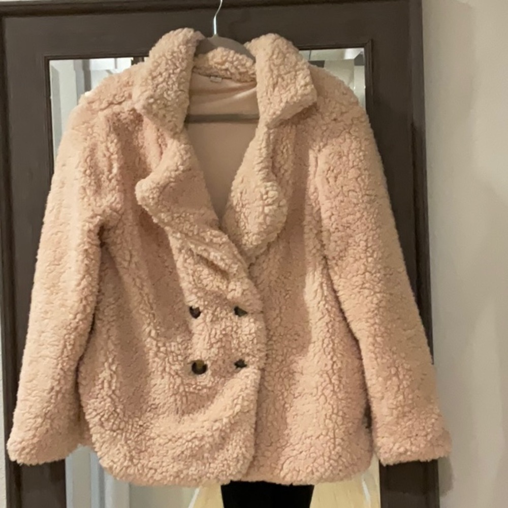 FAVLUX faux fur / faux Sherpa cozy cream coat tan teddy jacket size large